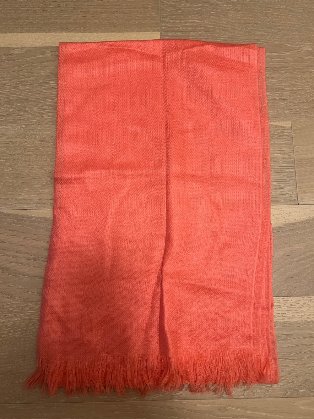Coral Scarf with Frayed Ends